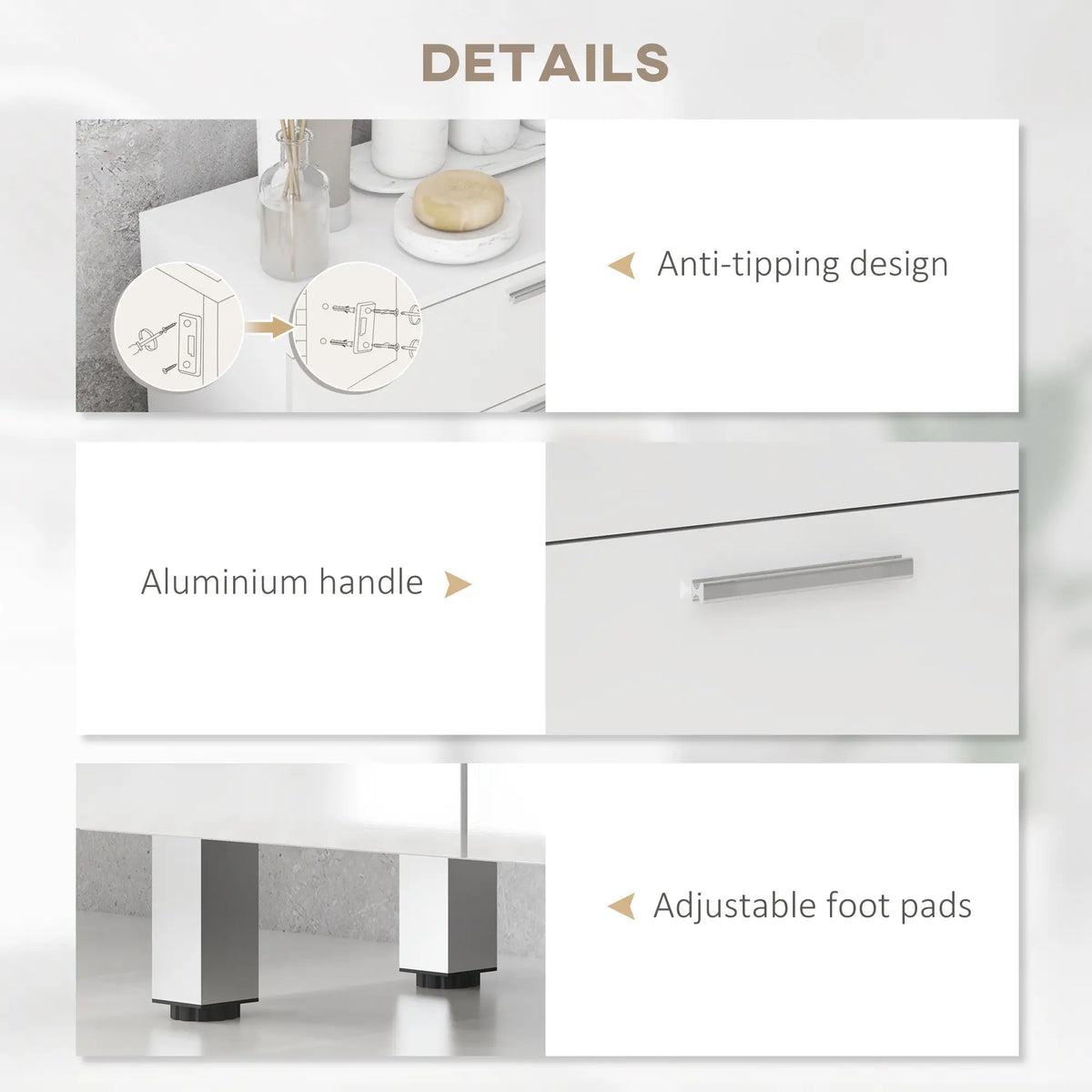 Bathroom Floor Cabinet, 2 High Gloss Drawers, White, White Freestanding Bathroom Cabinets at Gallery Canada