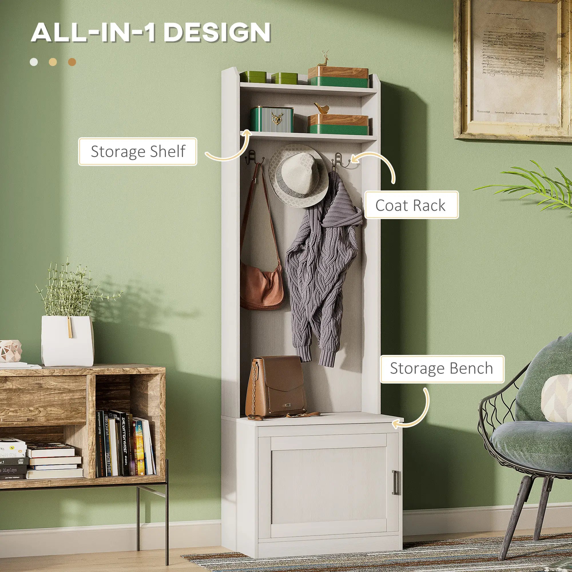 Rustic Hall Tree, Shoe Storage Bench, Coat Rack, Shelves, White Clothing Storage at Gallery Canada