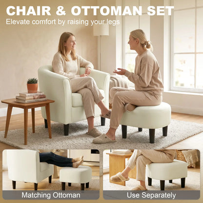 Accent Chair Modern Upholstered Living Room Chair with Ottoman and Pocket Spring Cushion Cream White Accent Chairs at Gallery Canada