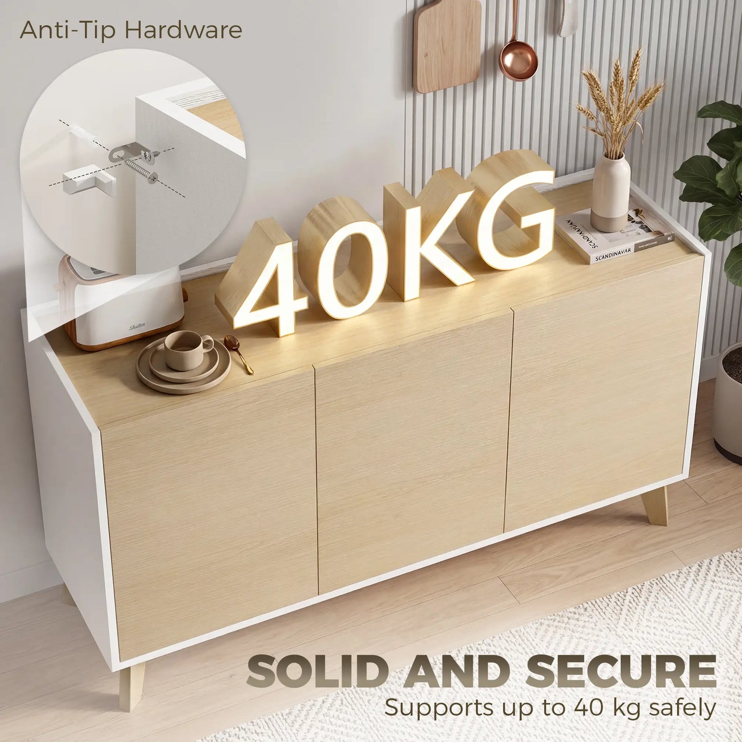 Sideboard Buffet Cabinet, 47" Modern Kitchen Storage Cabinet with 6 Compartments, Soft-Close Doors, Natural Wood Effect Bar Cabinets at Gallery Canada
