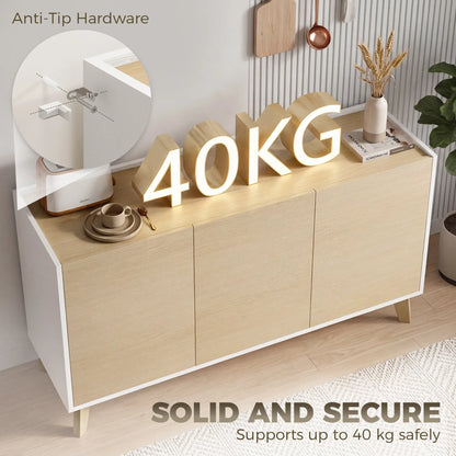 Sideboard Buffet Cabinet, 47" Modern Kitchen Storage Cabinet with 6 Compartments, Soft-Close Doors, Natural Wood Effect Bar Cabinets at Gallery Canada