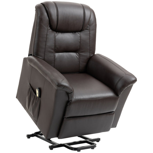 Electric Power Lift Chair for Elderly, PU Leather Recliner Sofa with Footrest and Remote Control for Living Room, Brown at Gallery Canada