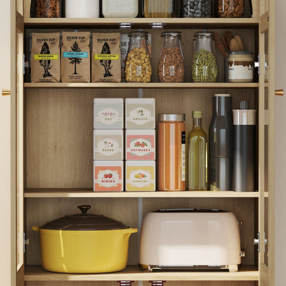 71" Tall Arched Kitchen Pantry Cabinet, Adjustable Shelves, Acrylic Doors, Oak Kitchen Pantry Cabinets at Gallery Canada
