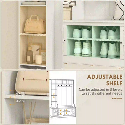 Hall Tree Bench With Shoe Storage, 12 Shelves, 2 Cabinets, 5 Hooks, White Clothing Storage at Gallery Canada