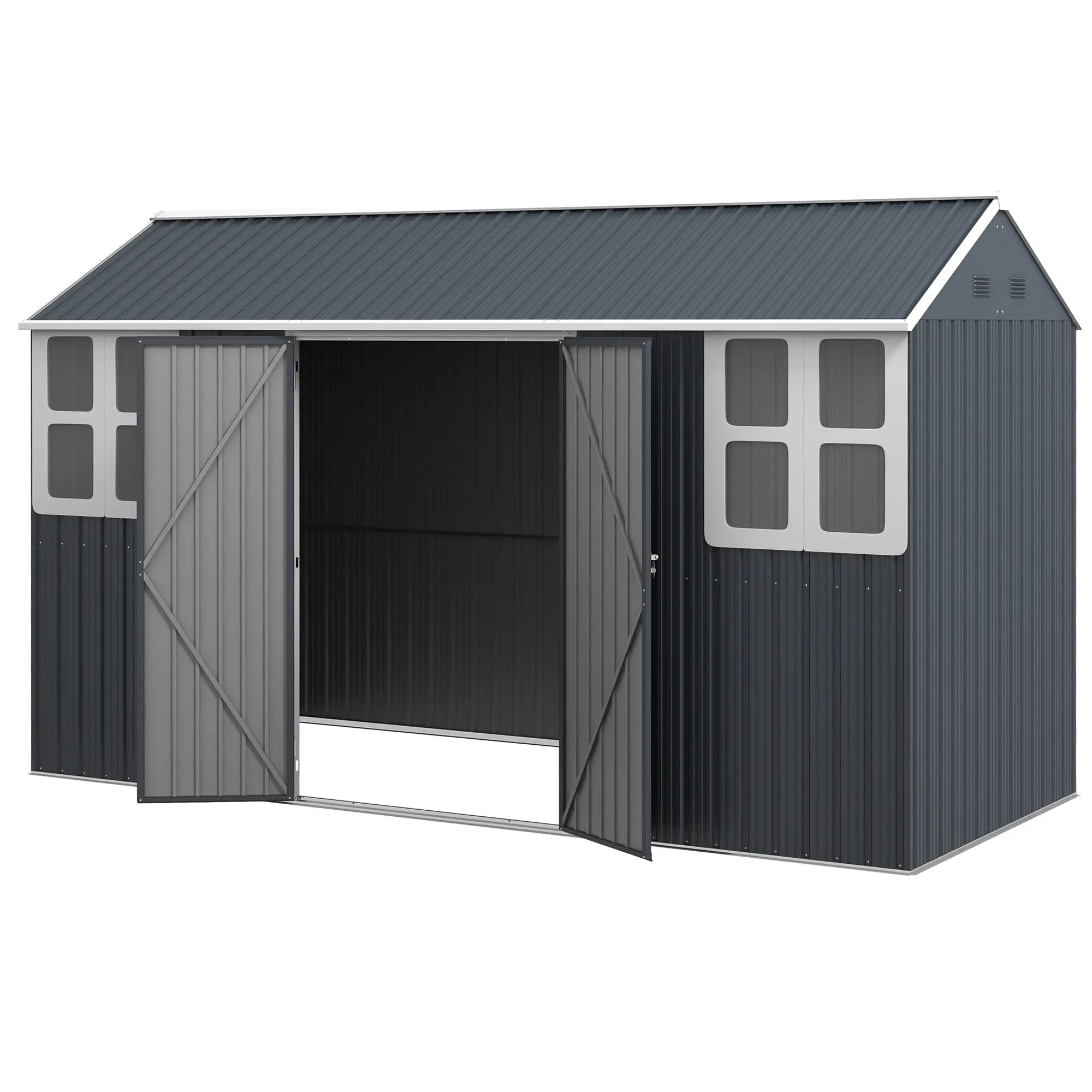 12' x 5.5' Metal Garden Shed, Outdoor Storage, Lockable Door, Dark Grey Sheds Dark Grey at Gallery Canada