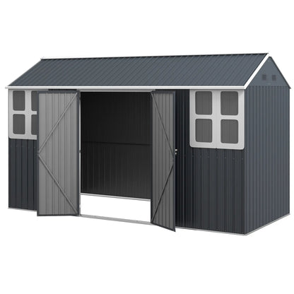 12' x 5.5' Metal Garden Shed, Outdoor Storage, Lockable Door, Dark Grey Sheds Dark Grey at Gallery Canada