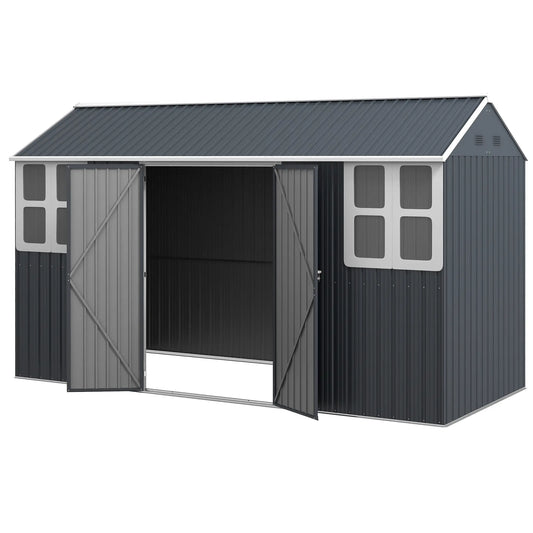 12' x 5.5' Metal Garden Shed, Outdoor Storage, Lockable Door, Dark Grey Sheds Dark Grey at Gallery Canada