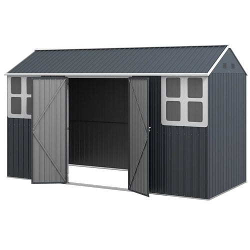 12' x 5.5' Metal Garden Shed, Outdoor Storage, Lockable Door, Dark Grey