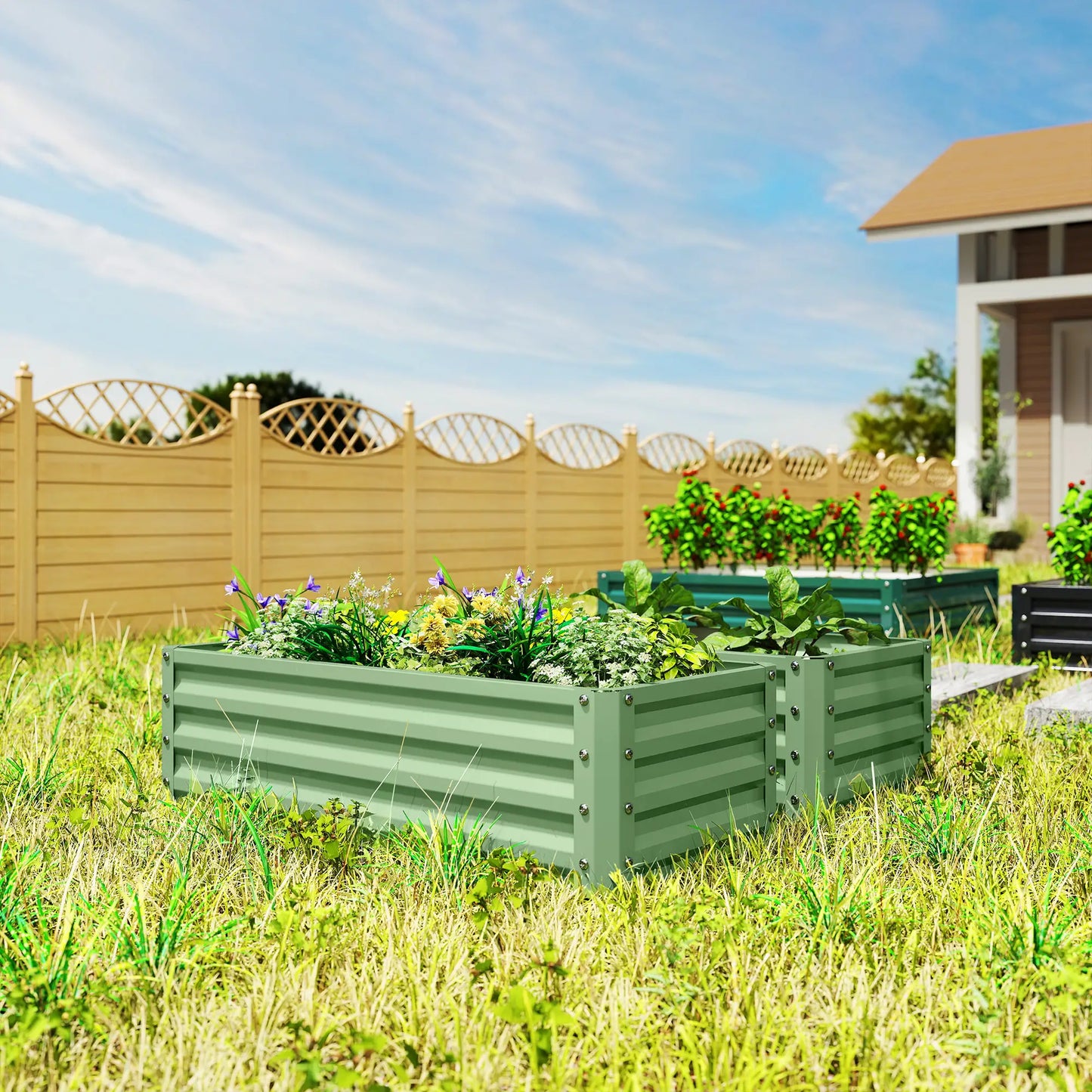 Galvanized Raised Garden Beds, Outdoor Planter Box Set, Light Green Galvanized Planter Boxes at Gallery Canada