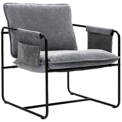 Modern Accent Chair, Upholstered Armchair with Side Pockets and Steel Frame, Comfy Reading Chair for Bedroom, Grey Accent Chairs Grey at Gallery Canada