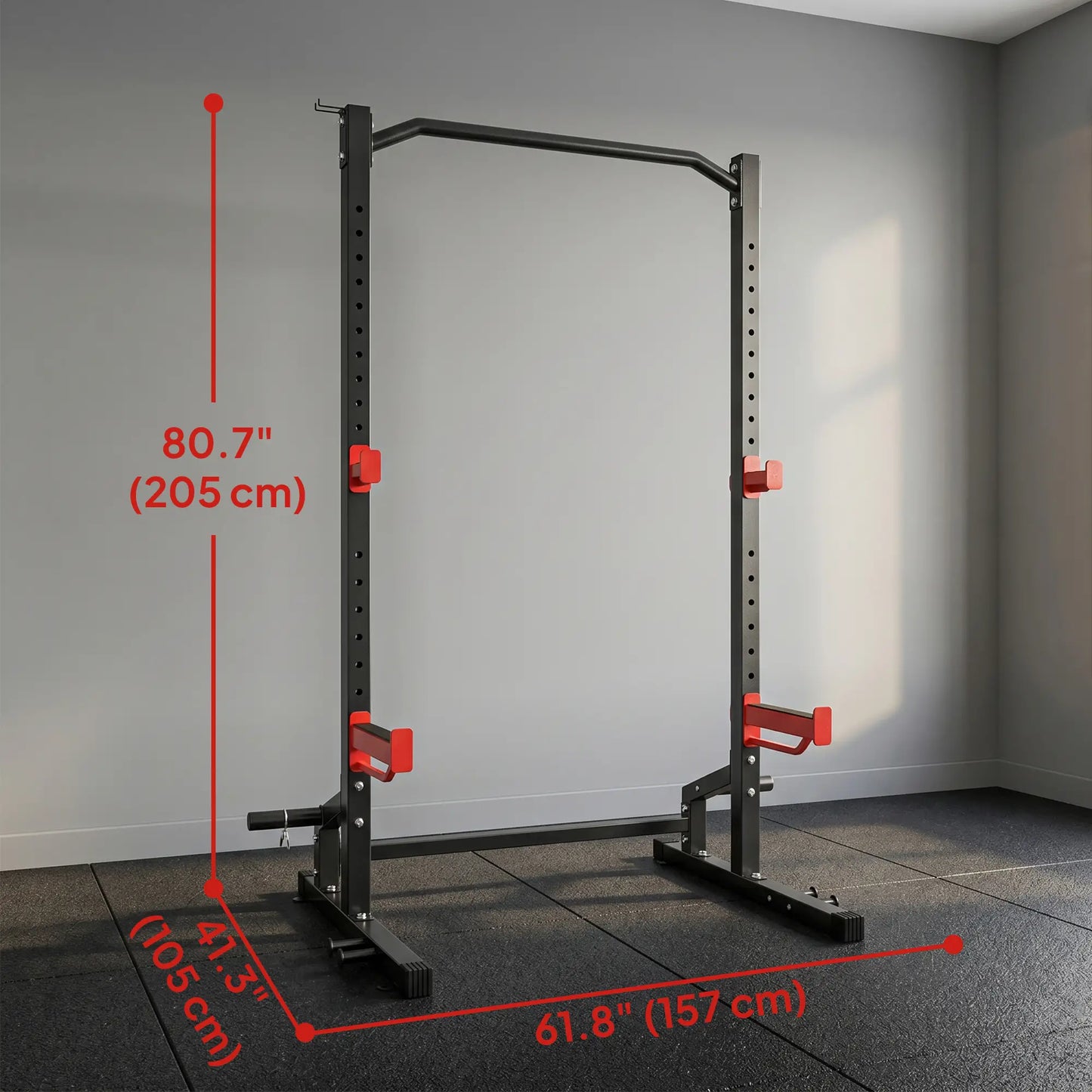 Power Cage Squat Rack, 1100LB, Pull-Up Bar, J-Hooks, Plate Storage
