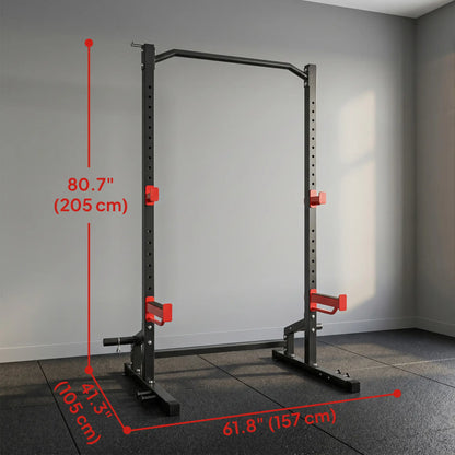 Power Cage Squat Rack, 1100LB, Pull-Up Bar, J-Hooks, Plate Storage
