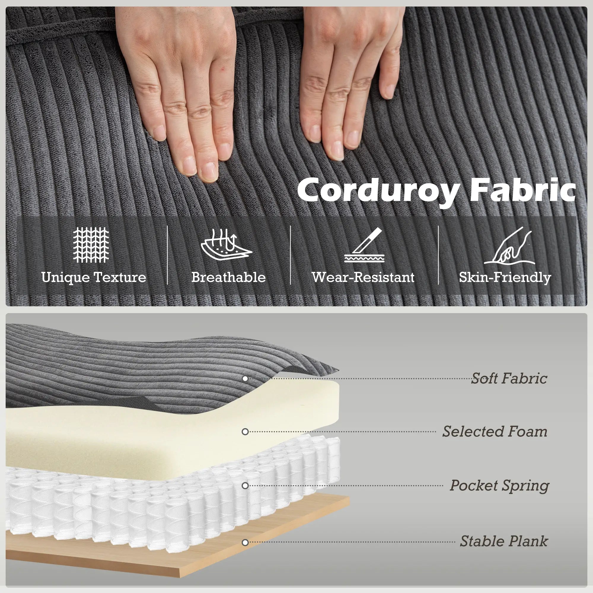 Three Seater Sofa, Fabric Couch with Spring Cushion, Cup Holders, Dark Grey 3-Seater Sofas at Gallery Canada