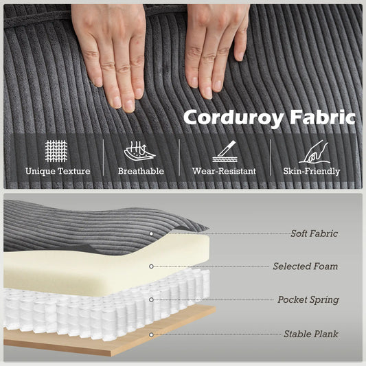 Three Seater Sofa, Fabric Couch with Spring Cushion, Cup Holders, Dark Grey 3-Seater Sofas at Gallery Canada