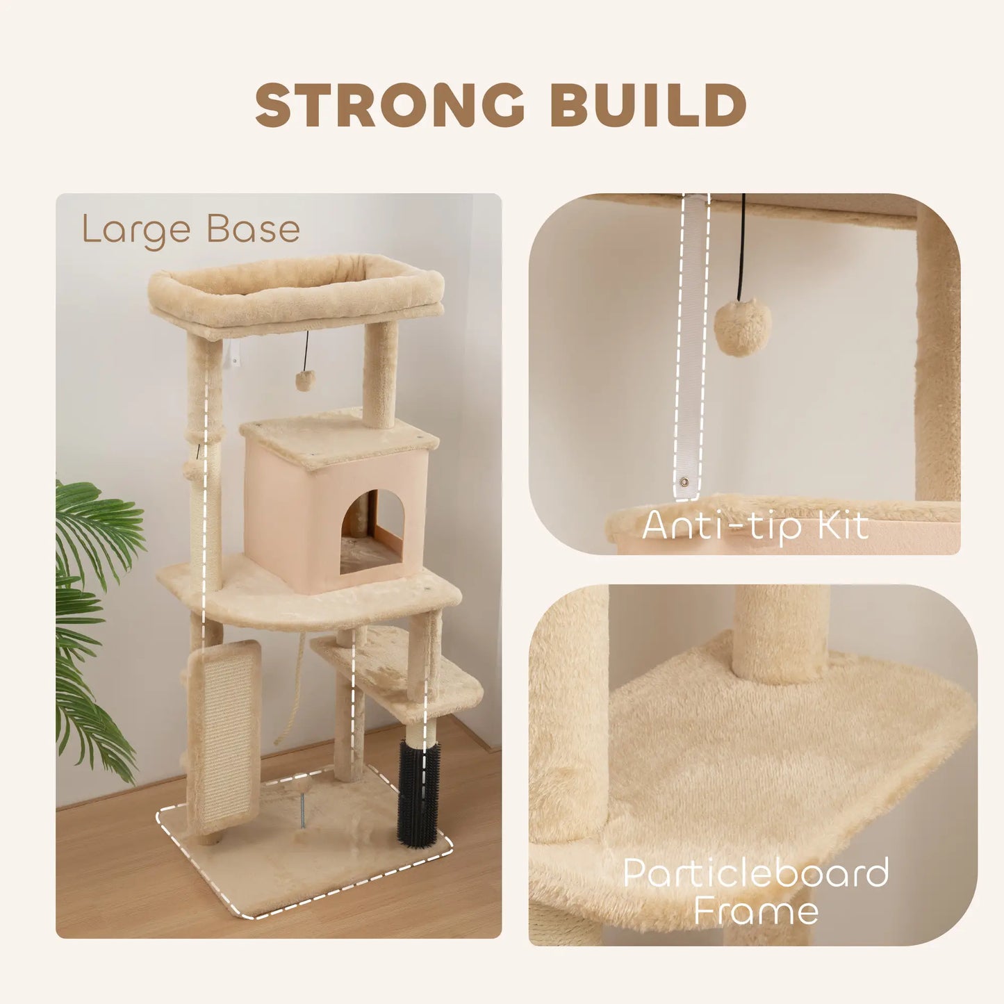 52 Inch Cat Tree with Scratching Posts, Bed, Condo, Grooming Brush Cat Towers at Gallery Canada