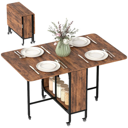 Folding Dining Table, Extendable Kitchen Table, Rustic Brown, 6 Wheels, Brown Dining Tables Rustic Brown at Gallery Canada