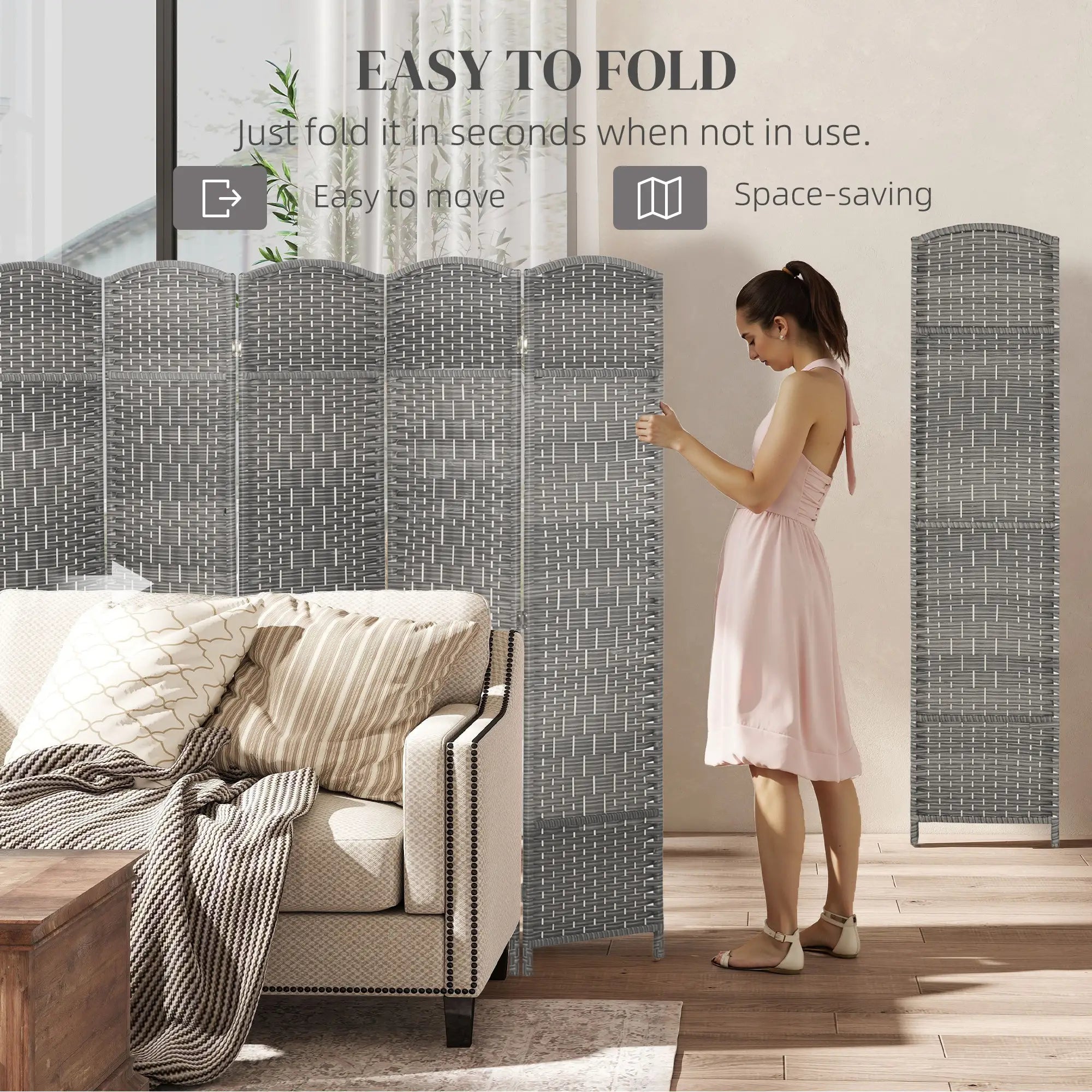 6 Ft Folding Room Divider, 8 Panel Portable Privacy Screen, Mixed Grey Room Dividers at Gallery Canada