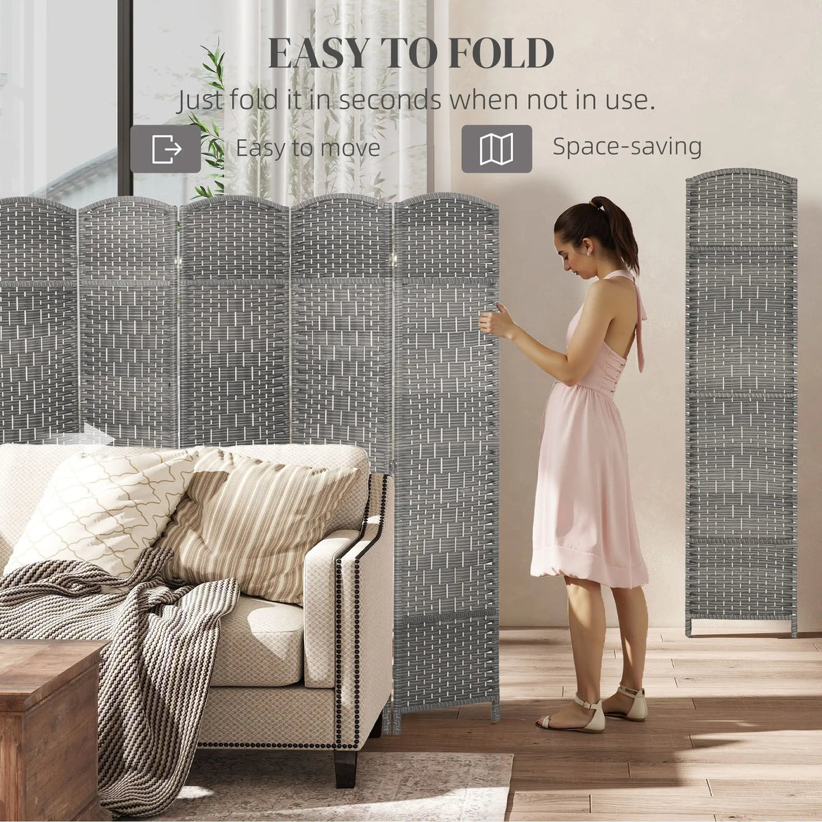 6 Ft Folding Room Divider, 8 Panel Portable Privacy Screen, Mixed Grey Room Dividers at Gallery Canada