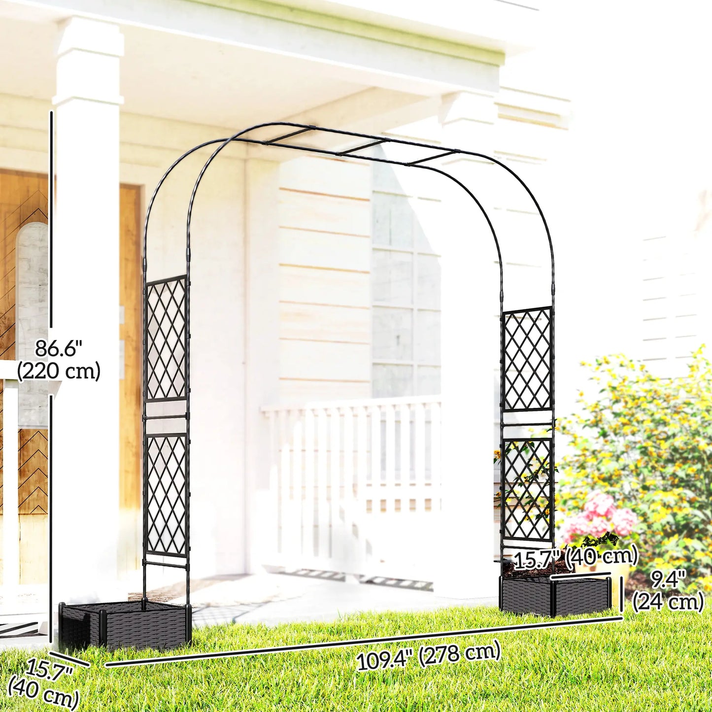 Garden Arch Trellis Arbor With 2 Planter Boxes, 109.4" x 15.7" x 86.6", Black Garden Arches at Gallery Canada