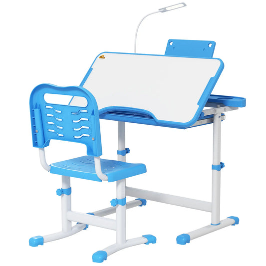 Adjustable Kids Desk and Chair Set, Tilt Desktop, Blue Kids Desk Sets Blue at Gallery Canada