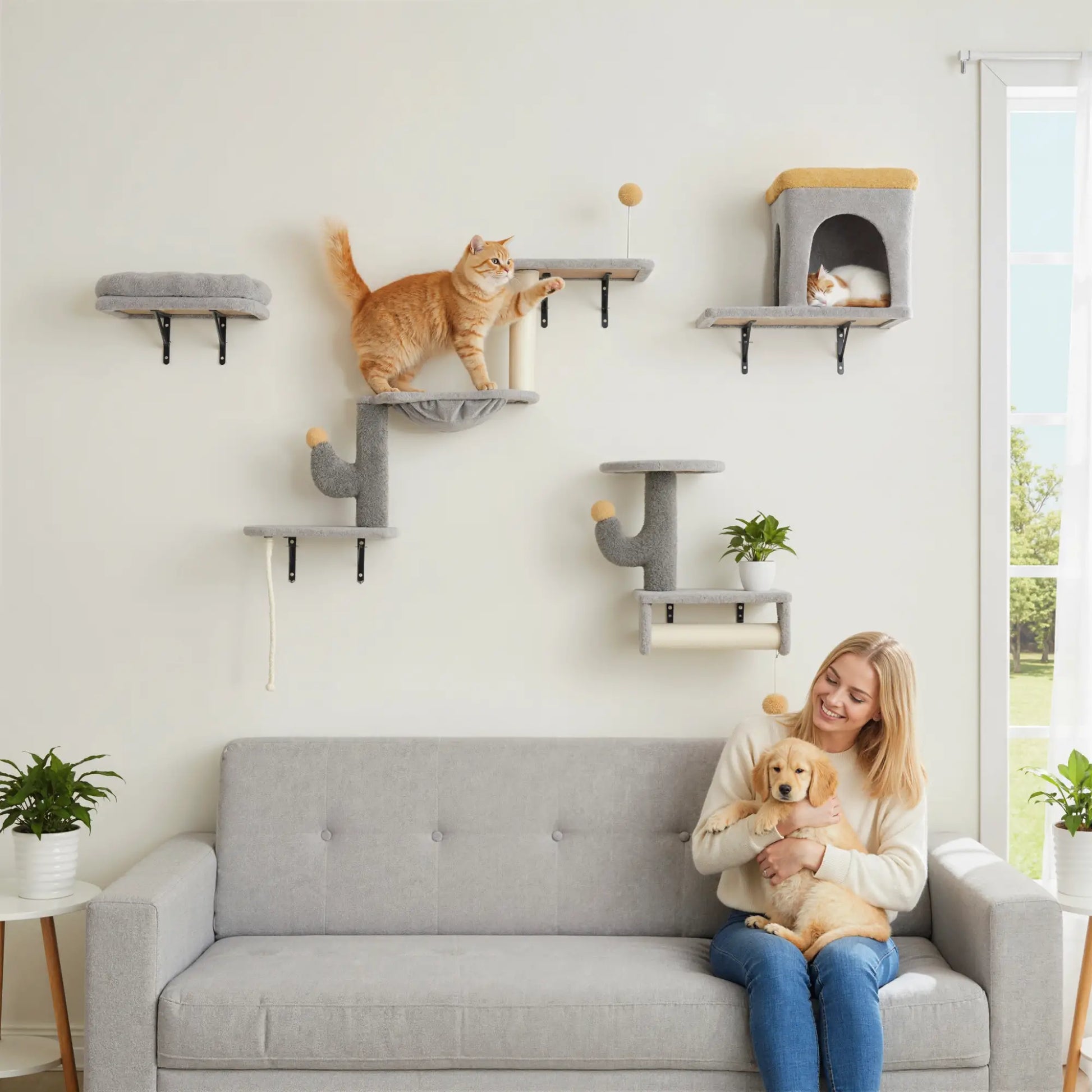 Cat Wall Shelves, 4 Pcs Set with Scratching Posts, Condo, Hammock, Perchs, Light Grey Cat Climbing Wall at Gallery Canada