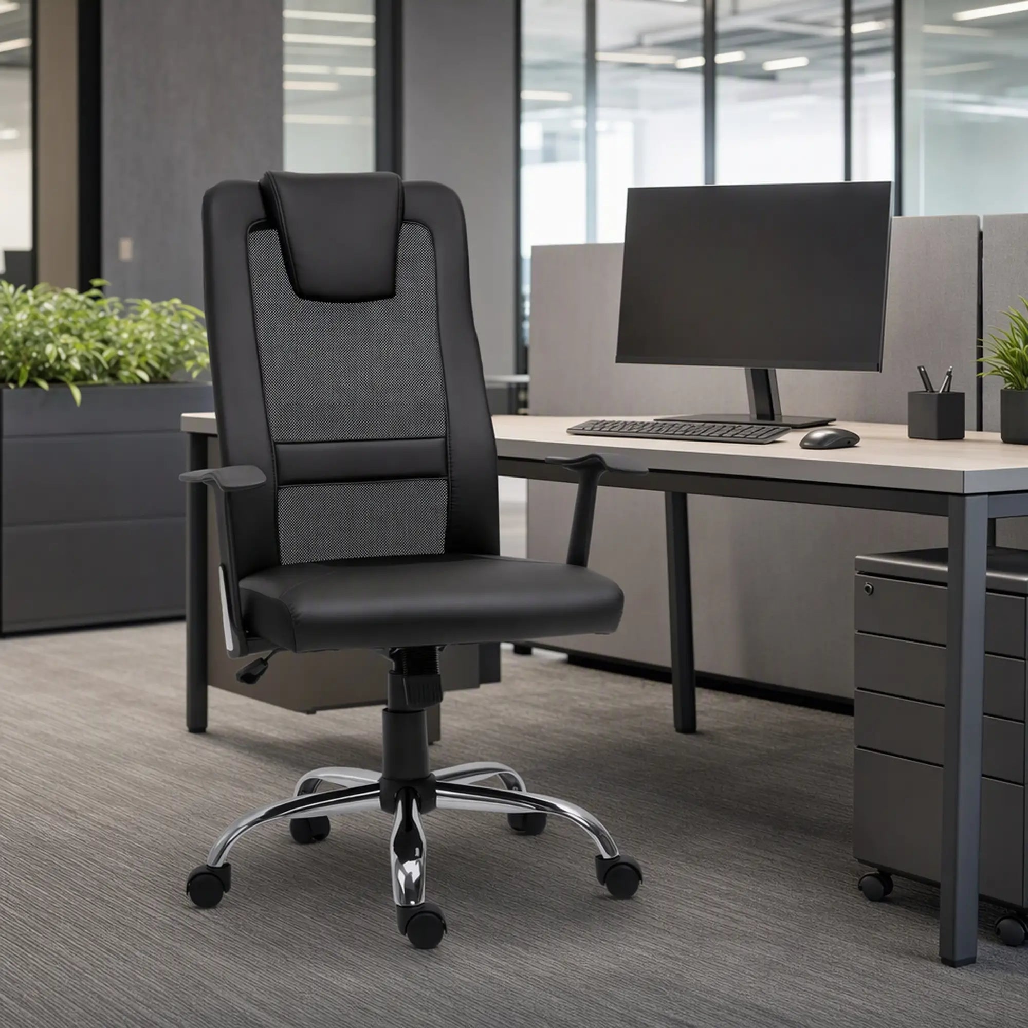 Ergonomic Office Chair, Thick Padded Headrest, Mesh Desk Chair, Tilt Function, Armrest, Black Task Chairs at Gallery Canada