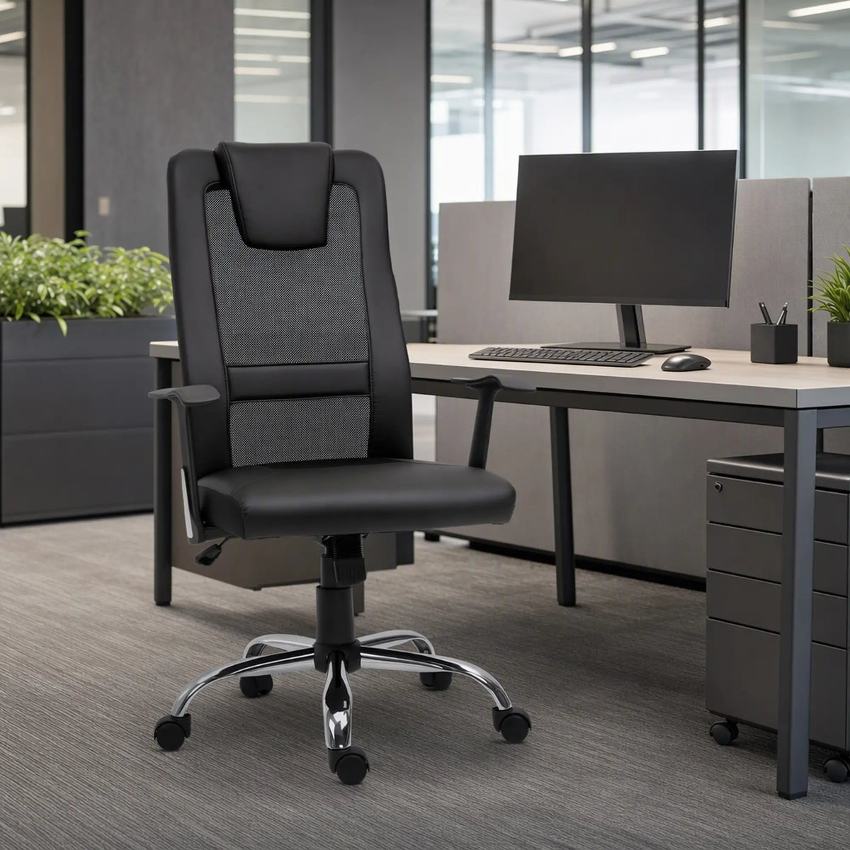 Ergonomic Office Chair, Thick Padded Headrest, Mesh Desk Chair, Tilt Function, Armrest, Black Task Chairs at Gallery Canada