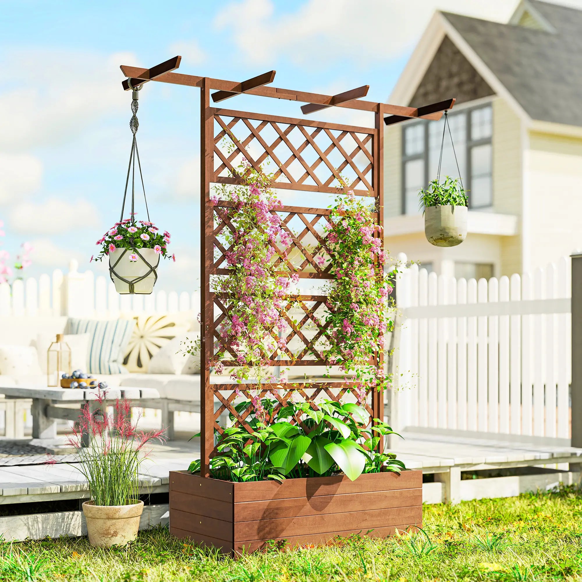 Wooden Planter with Trellis, Raised Garden Bed, Orange Raised Garden Beds at Gallery Canada