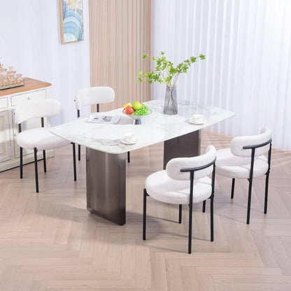 4 Kitchen Chairs, Modern Dining, Berber Fleece Upholstery, Steel Legs, Cream White Dining Chairs at Gallery Canada