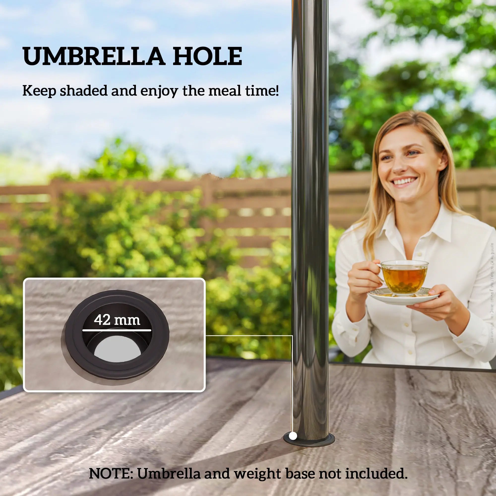 Square Outdoor Dining Table For 4, With Umbrella Hole And Shelf, Grey Patio Dining Tables at Gallery Canada