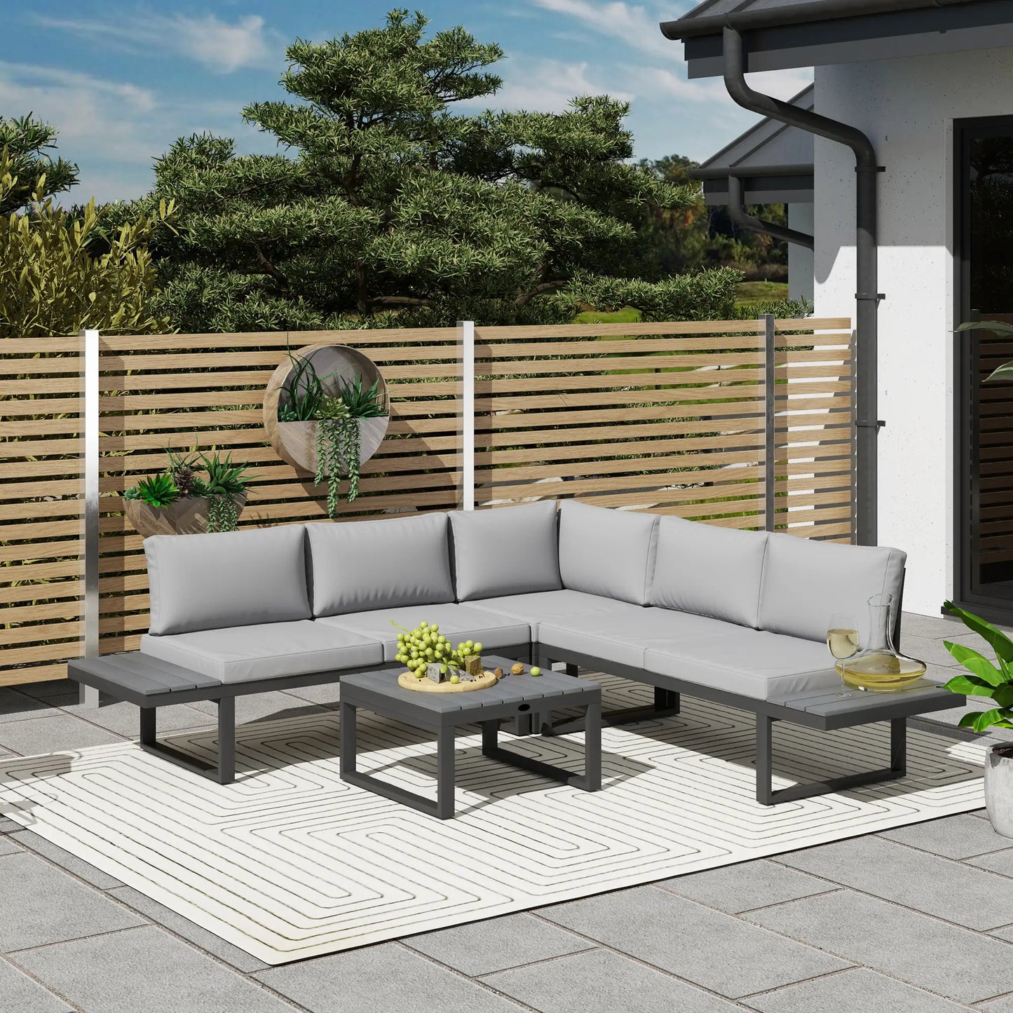 4 Piece Outdoor Patio Furniture Set, 5 Level Reclining Garden Corner Sofa Patio Furniture Sets at Gallery Canada