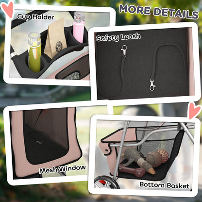 Foldable Pet Stroller, Wheels, Reflective Strips, Brake, Pad, Basket, Coffee Dog Bike Trailers & Strollers at Gallery Canada