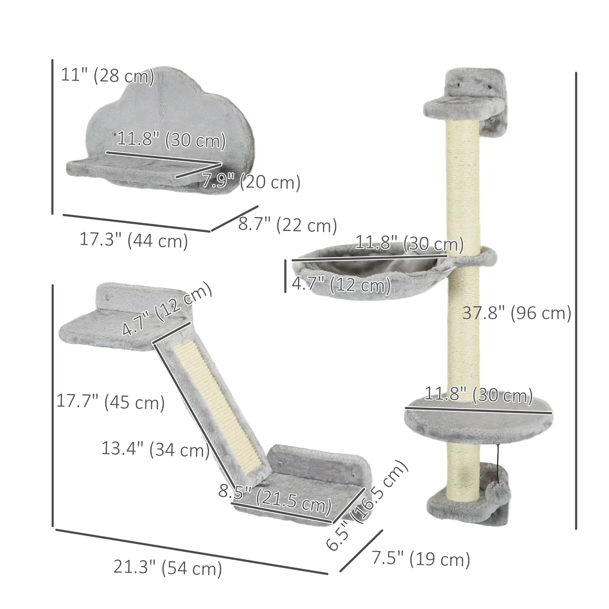 3PCs Cat Shelves, Hammock, Scratching Posts, Platforms, Grey Cat Climbing Wall at Gallery Canada