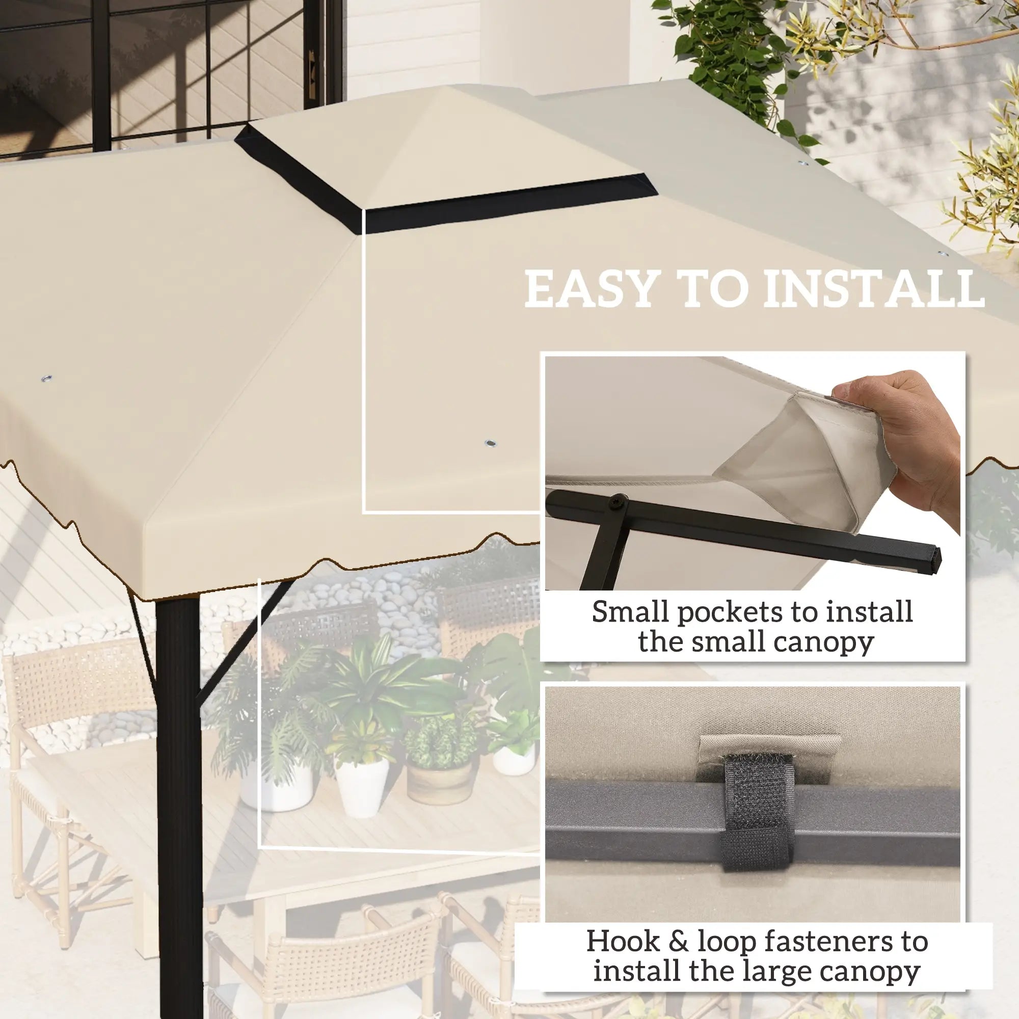 10' x 10' Gazebo Replacement Canopy, Double Vented Roof, Beige Gazebo Canopy Replacement at Gallery Canada