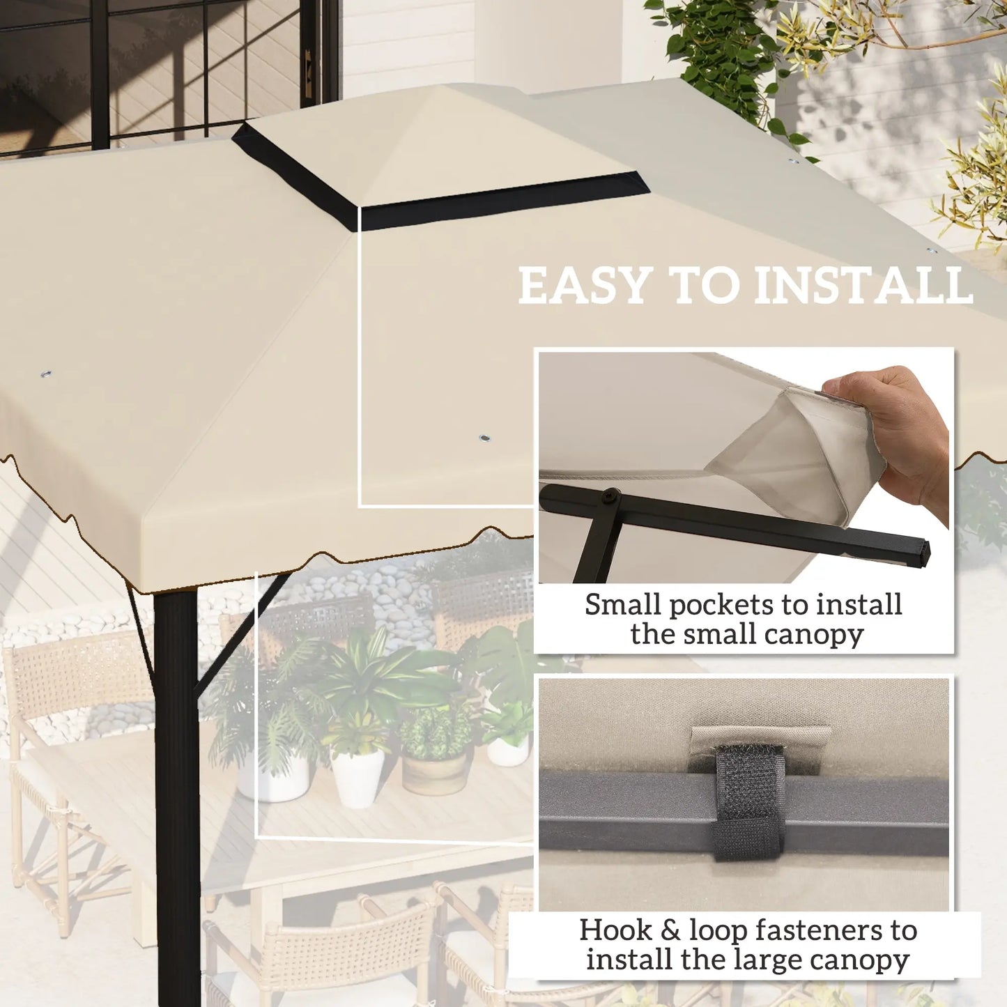 10' x 10' Gazebo Replacement Canopy, Double Vented Roof, Beige Gazebo Canopy Replacement at Gallery Canada