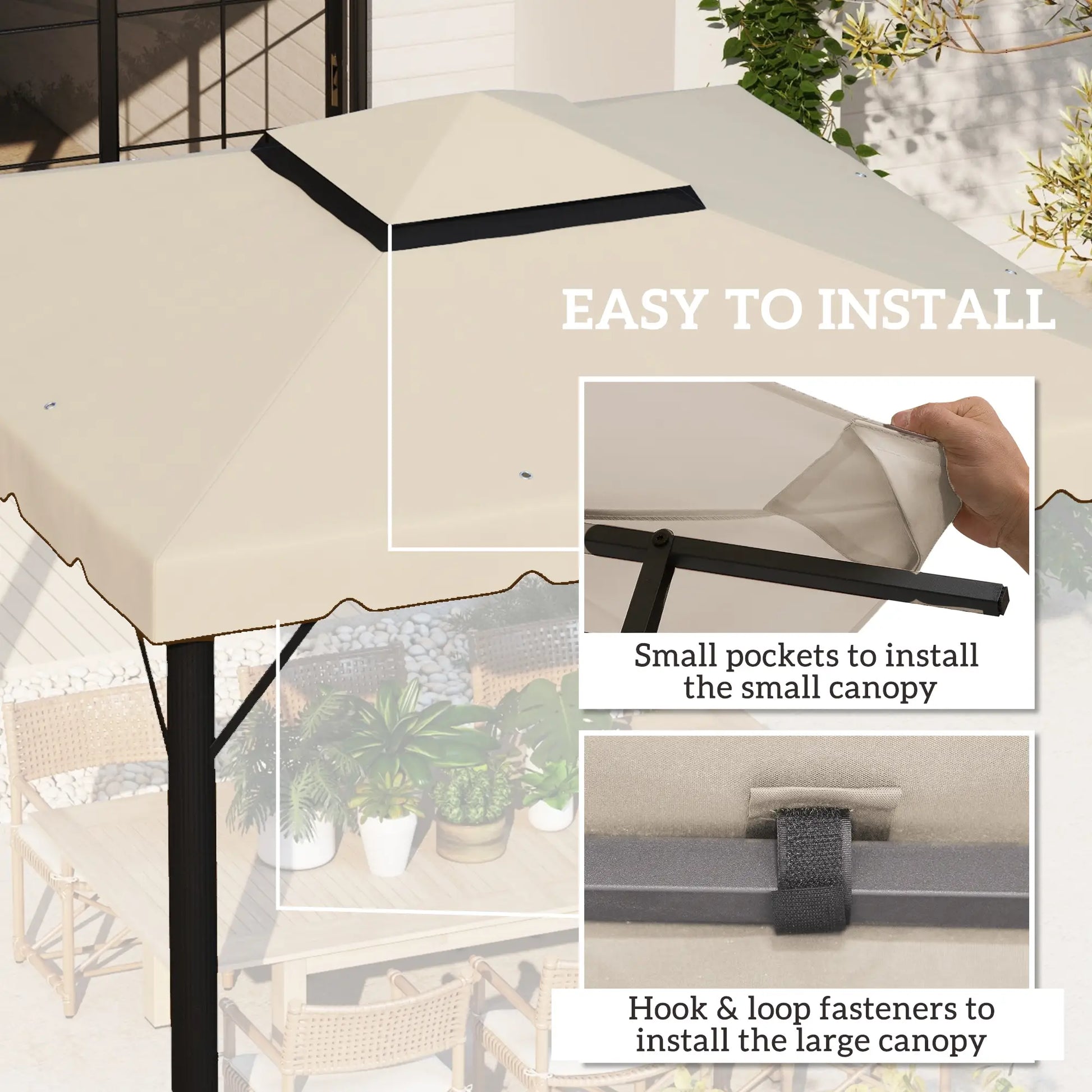 10' x 10' Gazebo Replacement Canopy, Double Vented Roof, Beige Gazebo Canopy Replacement at Gallery Canada