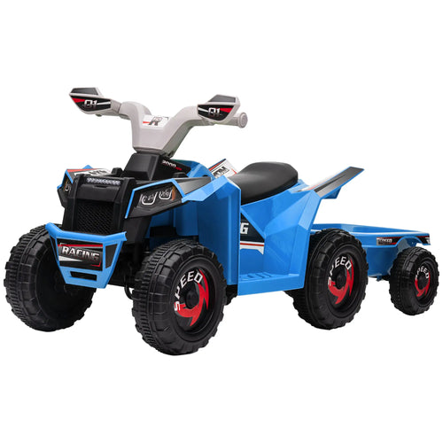 6V Kids ATV Quad, Battery Powered Electric Vehicle with Back Trailer, Wear-Resistant Wheels, Blue