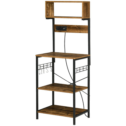 Baker's Rack with Charging Station, Microwave Shelf, Rustic Brown Storage Cabinets Rustic Brown at Gallery Canada