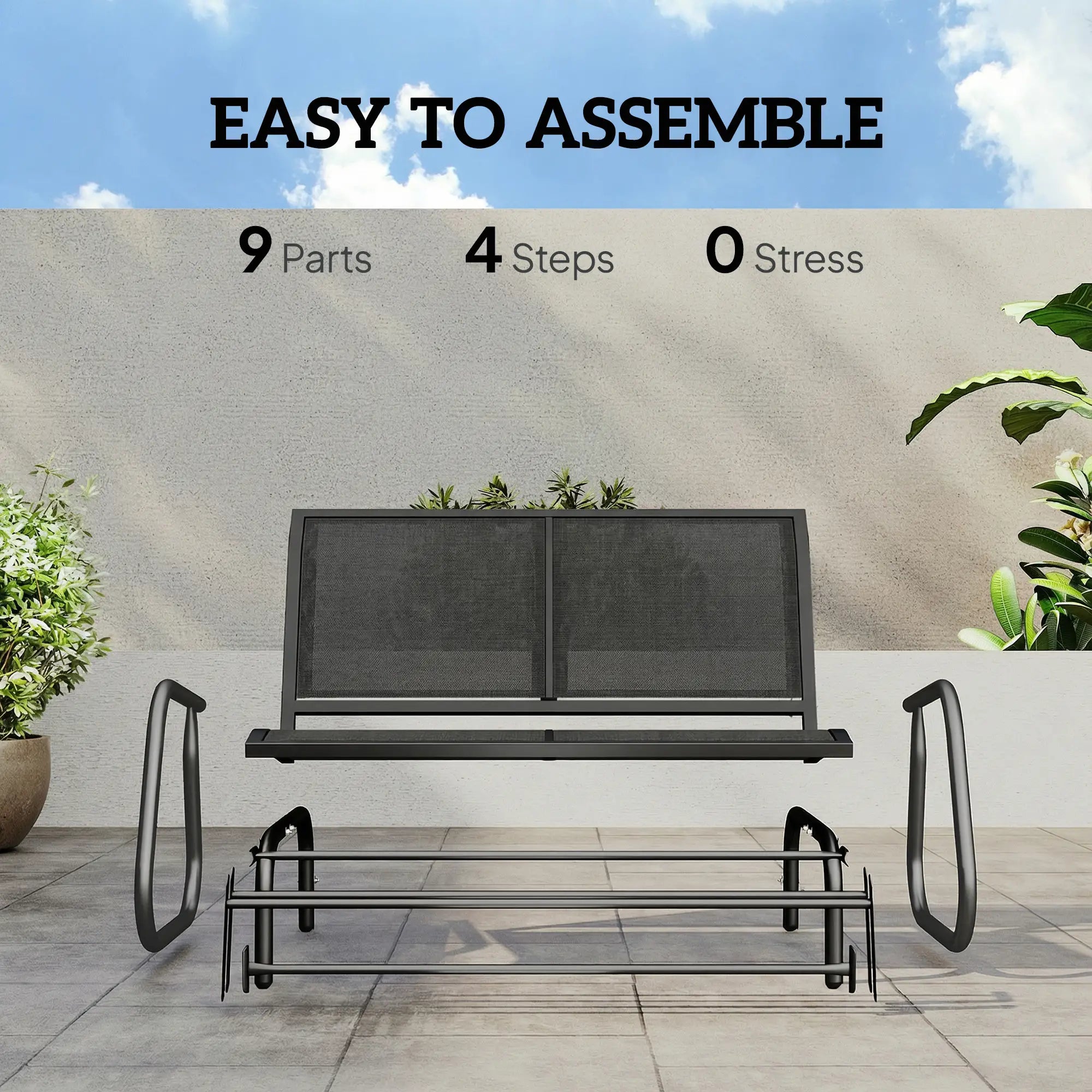 Outdoor Glider Bench, 2 Seater Garden Patio Chair, Black Outdoor Gliders at Gallery Canada