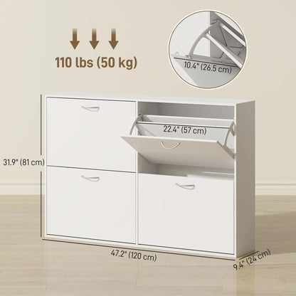Flip Down Shoe Rack, Wooden Shelf, 4 Drawer Organizer, White Shoe Storage Cabinets & Racks at Gallery Canada