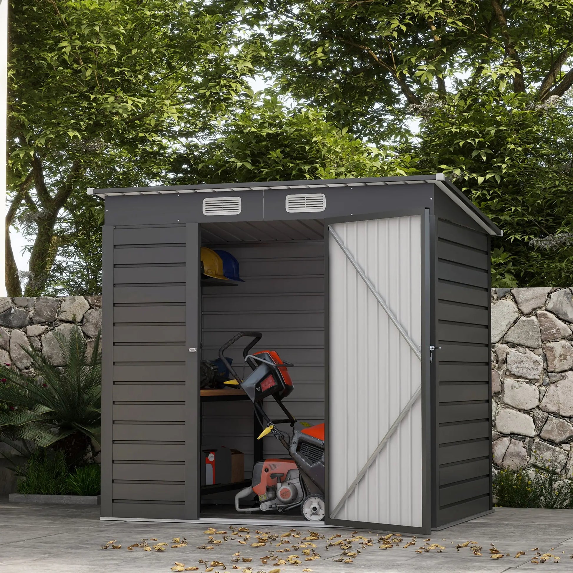 6 x 4FT Galvanized Metal Garden Shed, Double Doors, 2 Vents, Grey Sheds at Gallery Canada