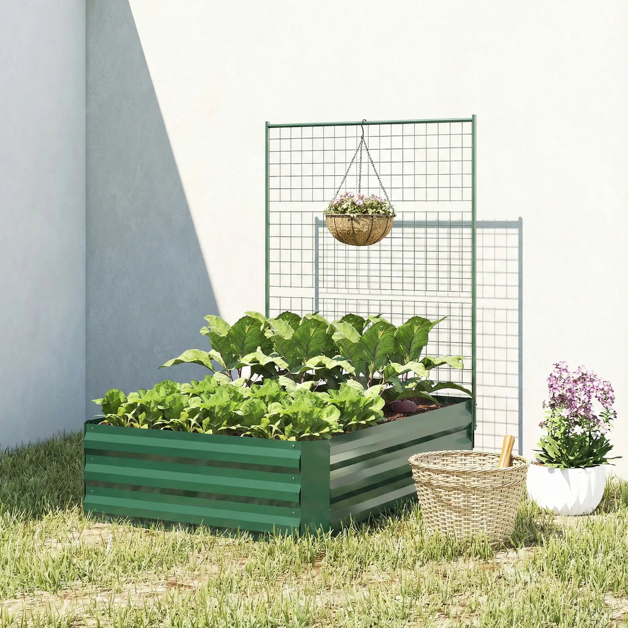 Galvanized Raised Garden Bed With Trellis, Outdoor Planter Box, Green Galvanized Planter Boxes at Gallery Canada