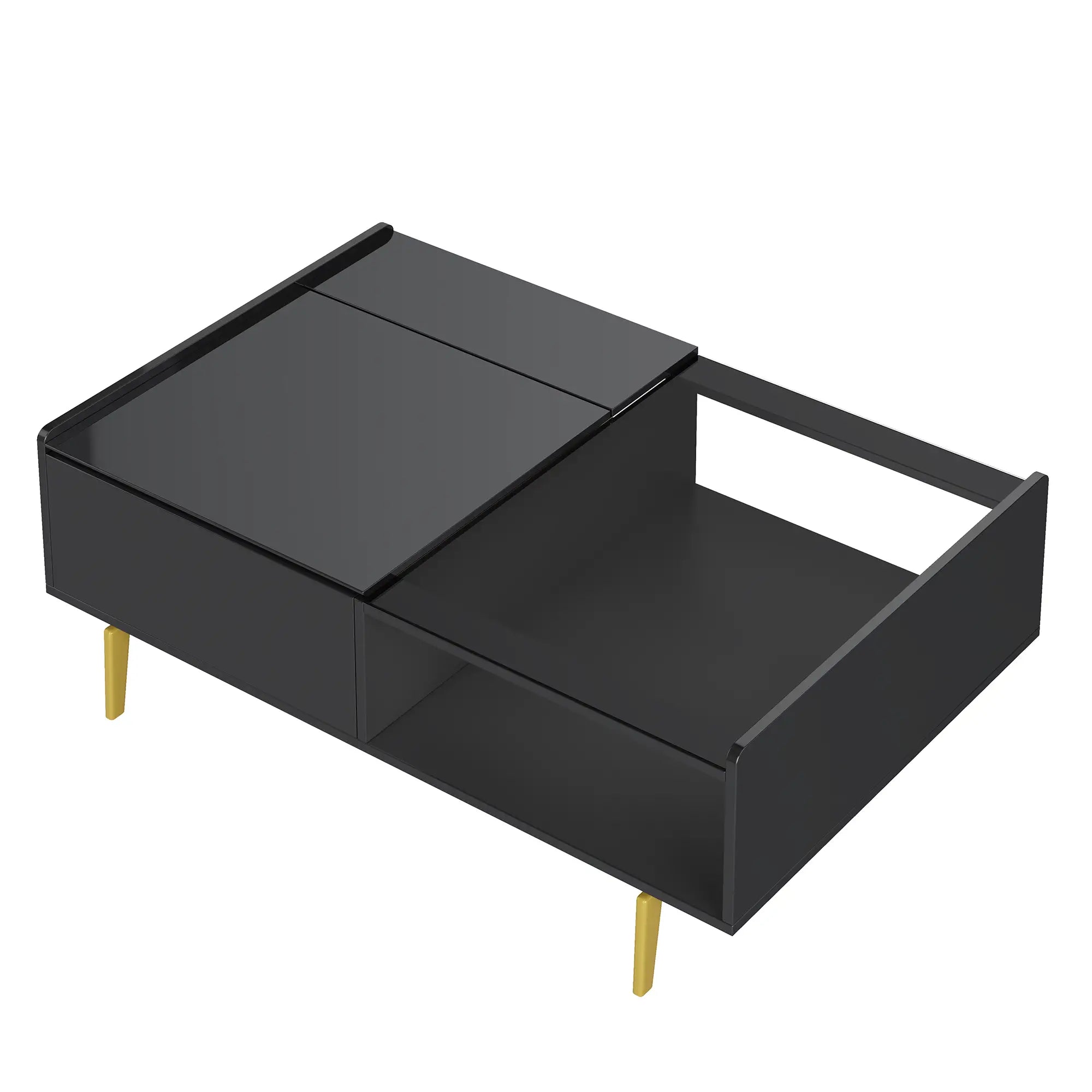 LED Coffee Table, Glass Top, Adjustable Height, Storage, 43.5