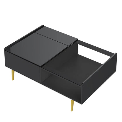 LED Coffee Table, Glass Top, Adjustable Height, Storage, 43.5" L x 21.5" W x 15.5" H, Black Coffee Tables at Gallery Canada