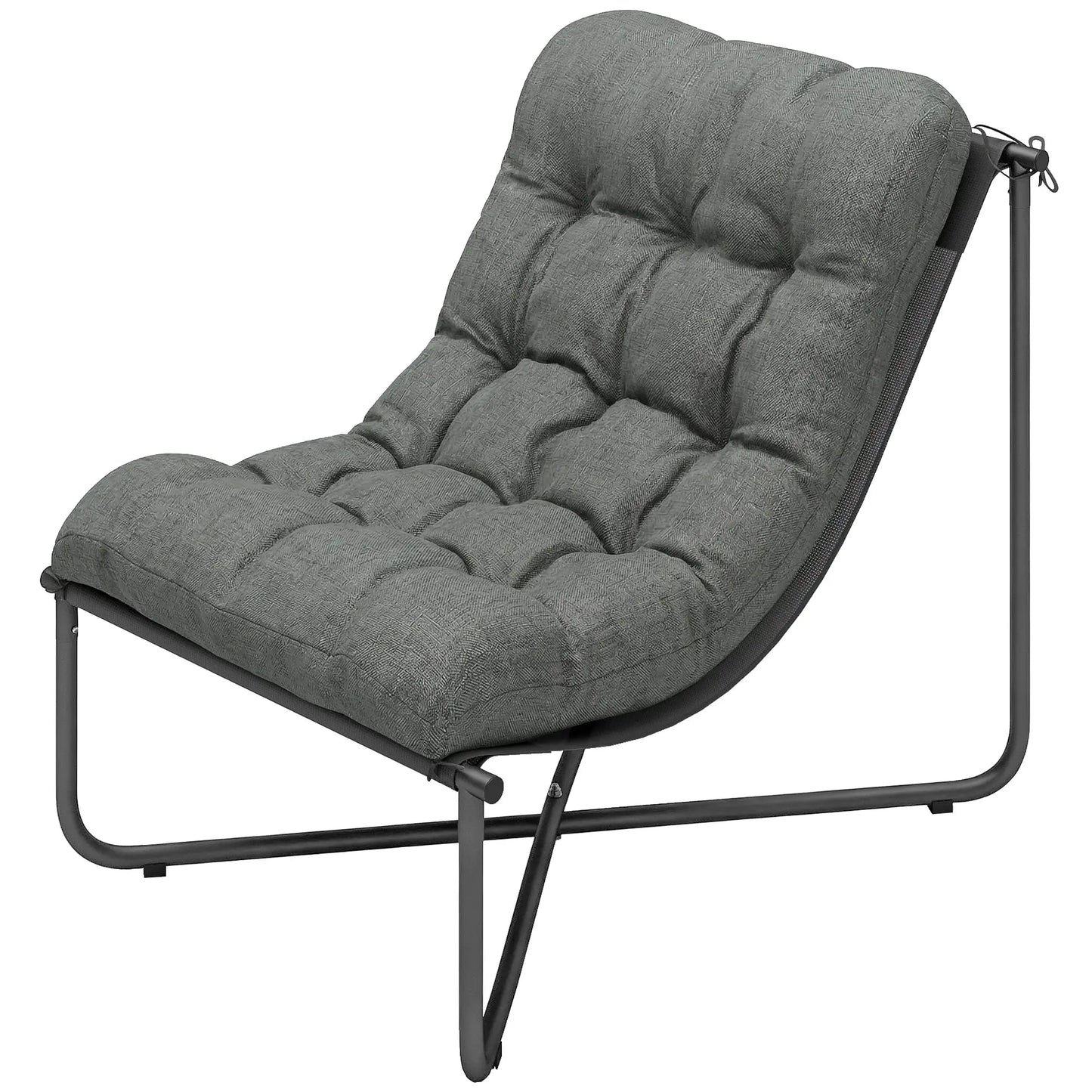 Outdoor Patio Chair, Comfy Sling Lounge With Cushion, Steel Frame, Dark Grey Patio Chairs Dark Grey at Gallery Canada