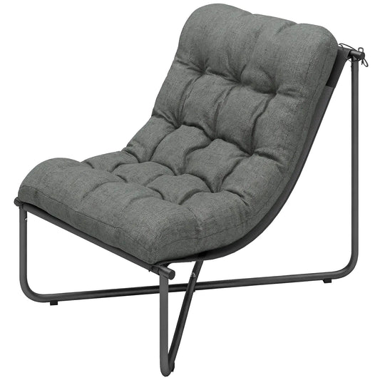 Outdoor Patio Chair, Comfy Sling Lounge With Cushion, Steel Frame, Dark Grey Patio Chairs Dark Grey at Gallery Canada