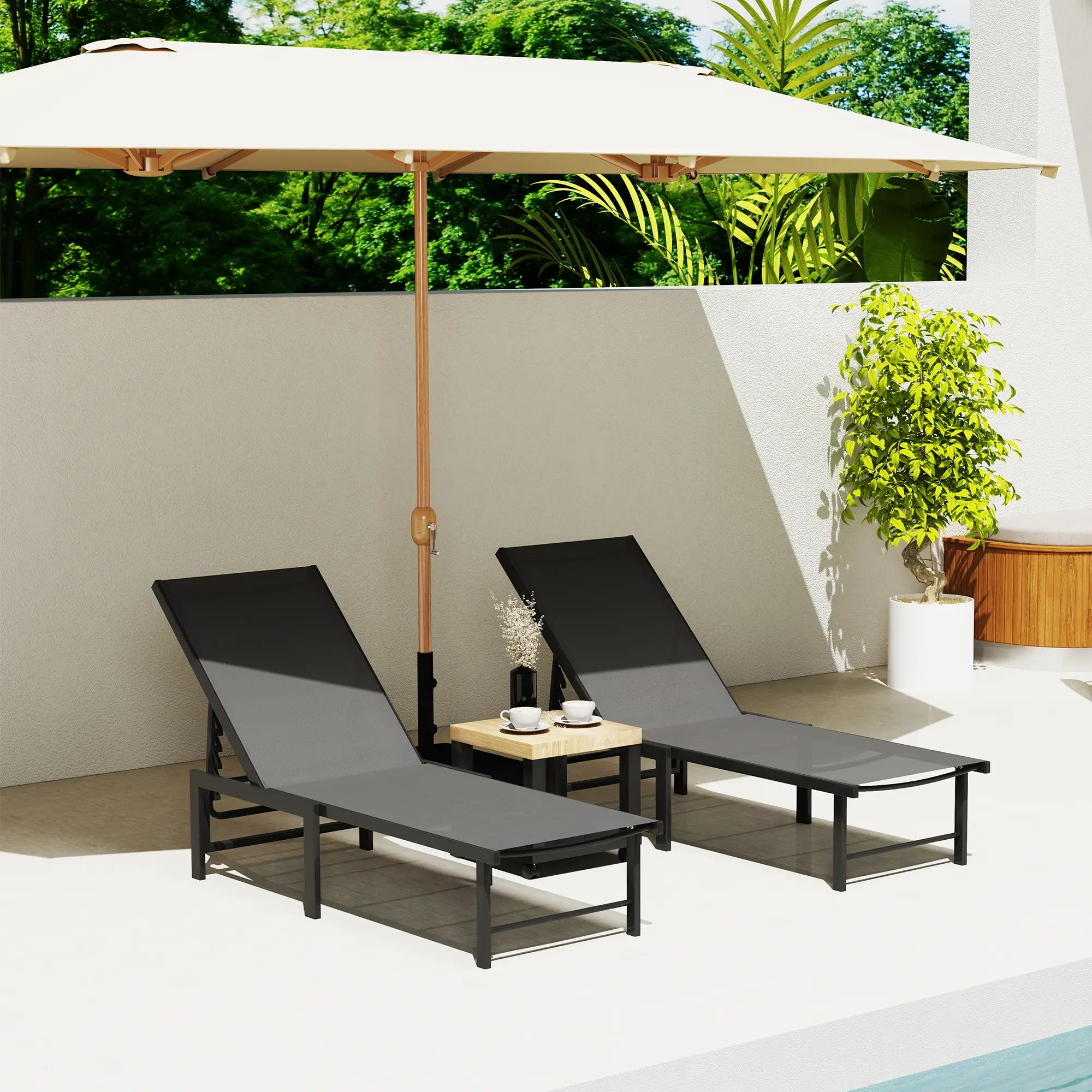 Outdoor Lounge Chair Set Of 2, 5-Position Reclining Chaise With Mesh Seat, Grey Lounger Chairs at Gallery Canada
