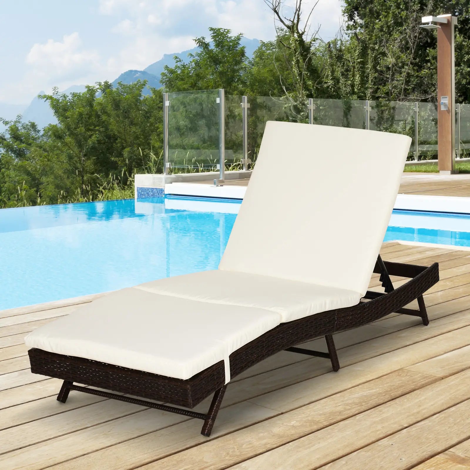 Wicker Patio Lounger, Outdoor S Shape Recliner, 5-Level Adjustable Backrest, Cream White Chaise Loungers at Gallery Canada