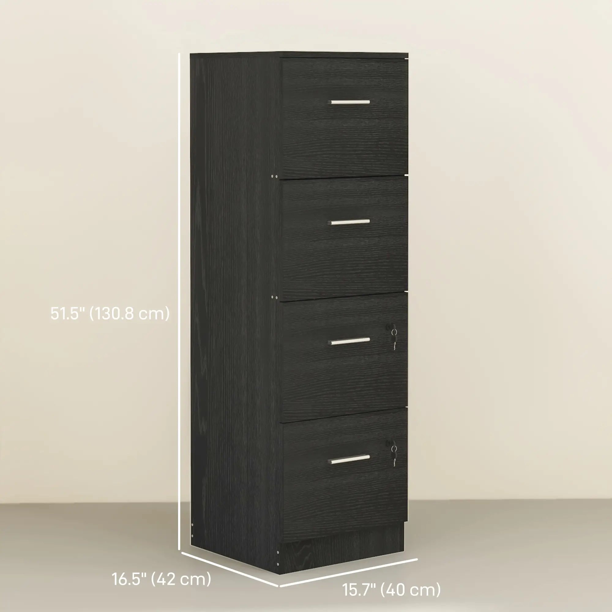 4 Drawer Vertical Filing Cabinet with Lock, Adjustable Hanging Bar, Black Office Cabinets & Cupboards at Gallery Canada