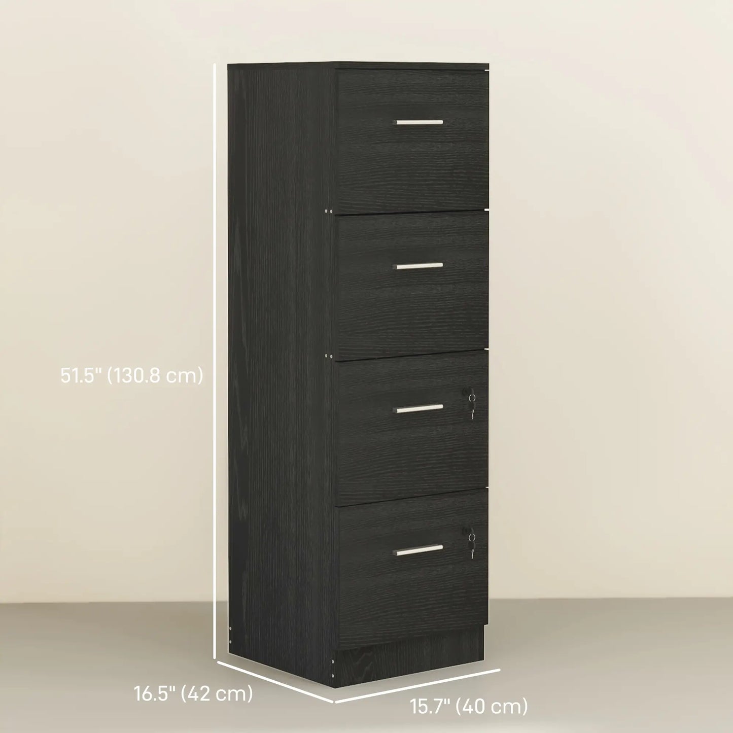 4 Drawer Vertical Filing Cabinet with Lock, Adjustable Hanging Bar, Black Office Cabinets & Cupboards at Gallery Canada